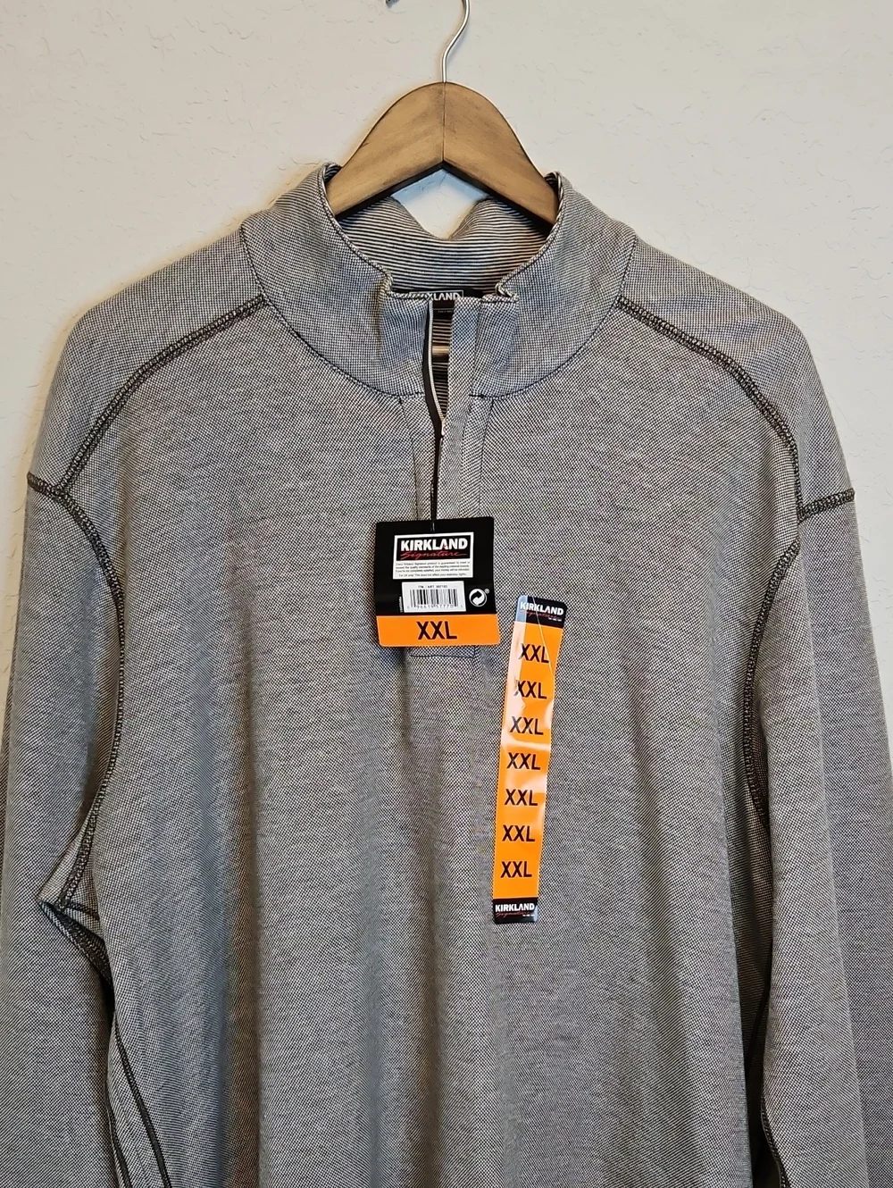 Kirkland Signature Heather Gray Quarter-Zip Pullover, Pima Cotton, XXL NWT